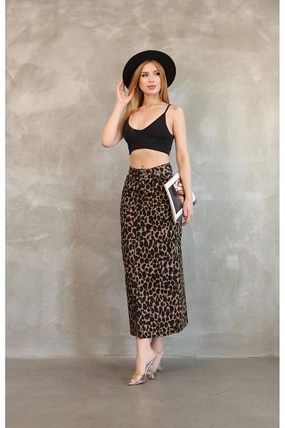AREF JEANS Leopard Patterned Slit Denim Skirt