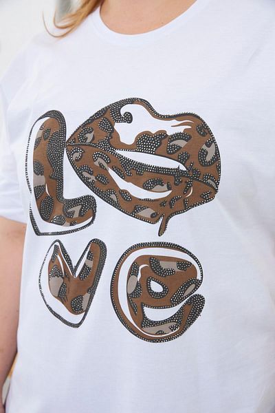 RMG Love Stone Printed Large Size T-Shirt White