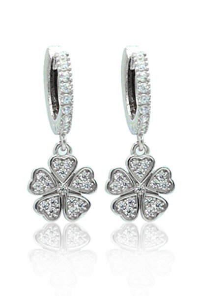 Midyat Nurtaş Gümüş Yonca Model Zirkon Taşlı 925 Ayar Gümüş Kadın Küpe 201024005