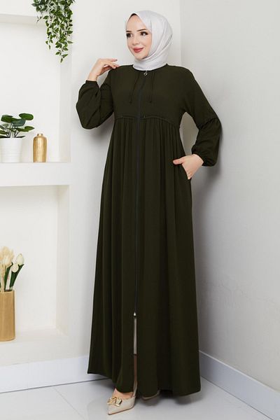 InStyle Gathered Stone Pleated Khaki Ferace