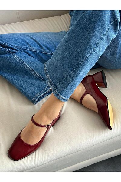 Zuum Pantofi de damă cu toc în stil Mary Jane Noya - Burgundy Rustic