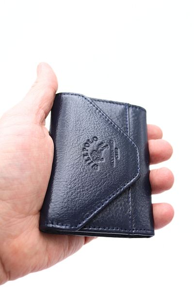 willpolo Genuine Leather Cover 12 Compartments Navy Blue Accordion Card Holder Envelope Model Credit Card Holder