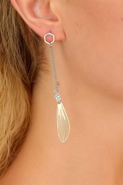 Moco Zircon Stone Silver Color Chain Dangle Earrings