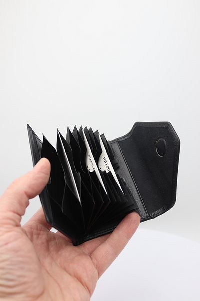 willpolo Genuine Leather Cover 12 Compartments Black Accordion Card Holder Envelope Model Credit Card Holder