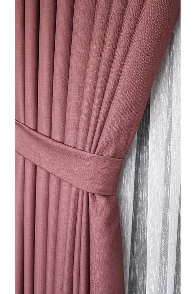 Yuka Linen Textured Dusty Rose Board Background Curtain Luxury Heavy Weight Single Sash 1/3 Dense Pleated Solid Color