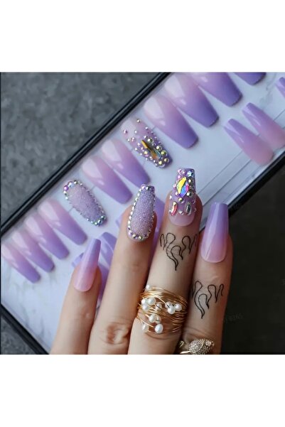 Accessories Vanilla Avenue Mor Taşlı Orta Uzun Kendinden Yapışkanlı Takma Tır...