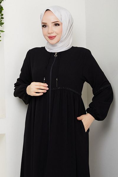 InStyle Gathered Stone Pleated Black Ferace