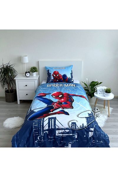 SPIDERMAN Set 2 piese lenjerie de pat, Husa pilota, 140x200 cm, husa perna, 70x90 cm, Multicolor, Spiderman