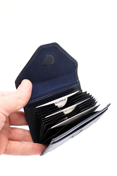 willpolo Genuine Leather Cover 12 Compartments Navy Blue Accordion Card Holder Envelope Model Credit Card Holder