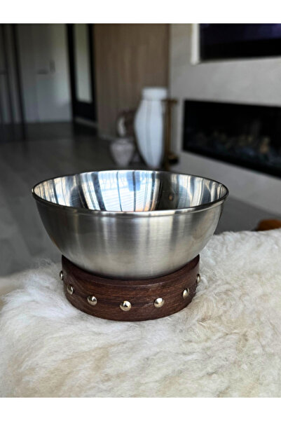 Ogia Concept Slash Ahşap Tabanlı Metal Yuvarlak Servis/Sunum Kase 12 cm