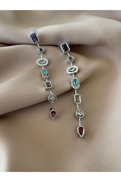 SOFT Premium Row Colorful Zircon Stone Baguette Design Earrings
