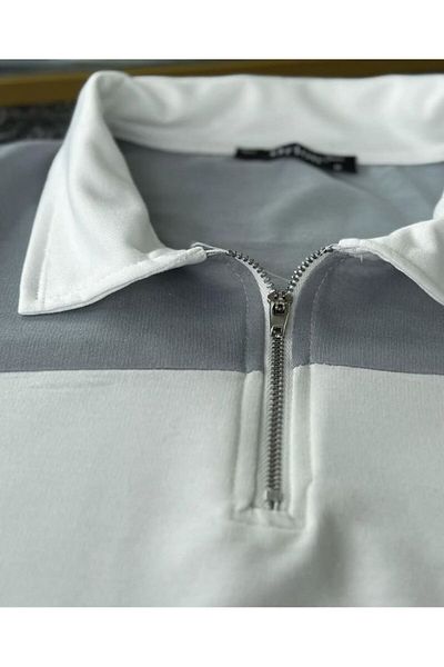 woonkey Unisex Oversized Striped Half Zip Polo Collar Track Suit Cotton Set of 2 New Season
