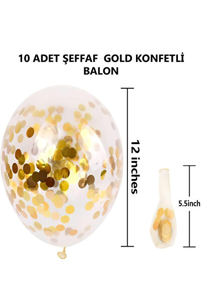 Parti dolabı 10 Adet Gold Konfetili Şeffaf Balon Seti Gold Metalize Parlak Balon Pullu Balon Seti