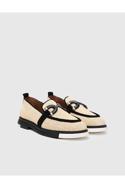 İLVİ Gilson Suede Straw Black Women's Loafer