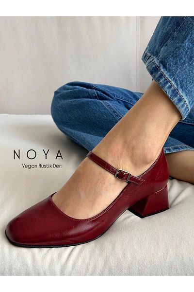 Zuum Pantofi de damă cu toc în stil Mary Jane Noya - Burgundy Rustic