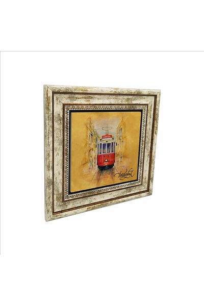 Sadrazam Nostalgic Tram Printed Natural Stone Painting (25 X 25 Krt-45)