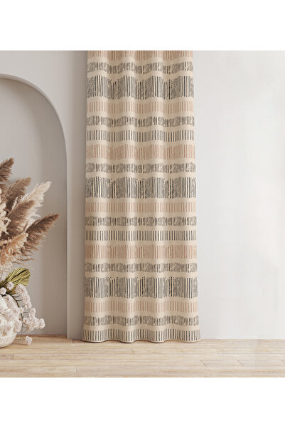 milroma Modern Desen Kadife Kumaş,Baskılı Fon Perde – Tek Kanat – Korniş ve R...