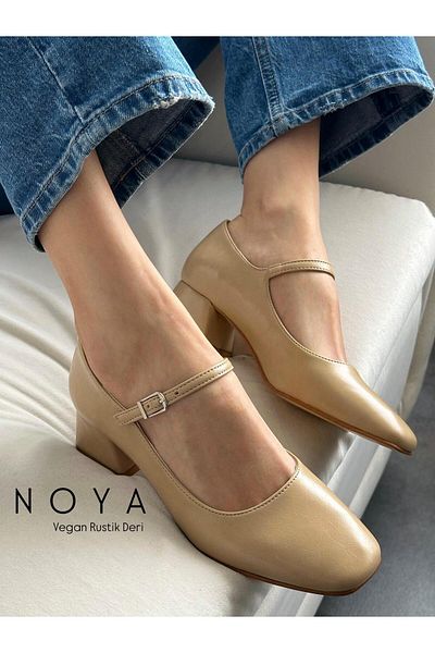 Zuum Pantofi de damă cu toc în stil Mary Jane Noya - Nud Rustic