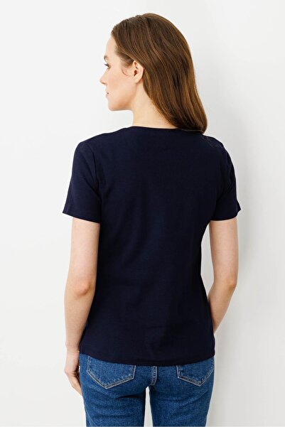 Desen Triko Women's Buttoned Cotton Camisole T-Shirt Navy Blue
