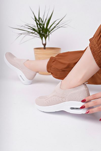 Moda Kadıköy Women Beige Light Sole Anatomic Tricot Sneaker Shoes