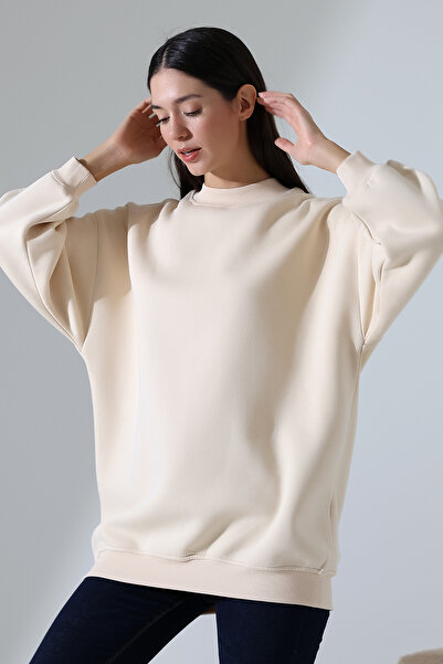 Endies Hanorac cu tunică supradimensionată pentru femei, cu jumătate de gât ț...