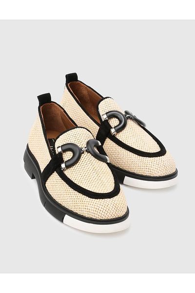 İLVİ Gilson Suede Straw Black Women's Loafer