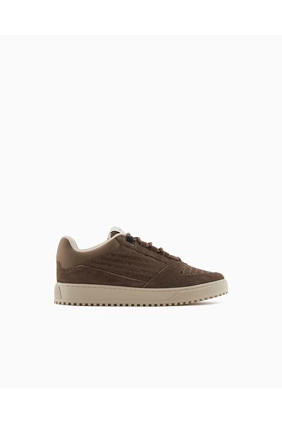 Emporio Armani Men's 100% Cowhide Logo Printed Suede Detailed Brown Sneaker X4X636 Xr329-U570