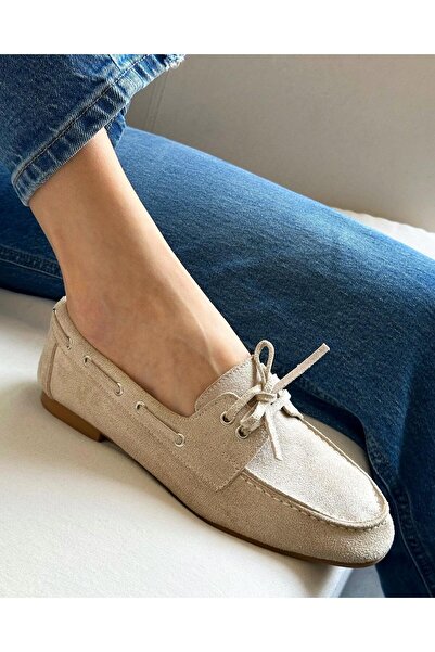 Zuum Corte Bağcıklı Makosen Kadın Ayakkabı - Bej Süet
