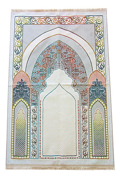 ihvanonline Traditional Patterned Gift Carpet Type Woven Prayer Rug Cream