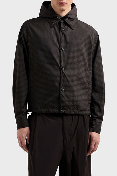 Emporio Armani Men's Letter Motif Hooded Collar Long Sleeve Snap Closure Black Coat Em 001003   Af15384-U8168