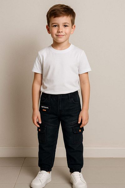 gigigiyim Boys' Comfortable Jeans with Cargo Pocket and Elastic Waist