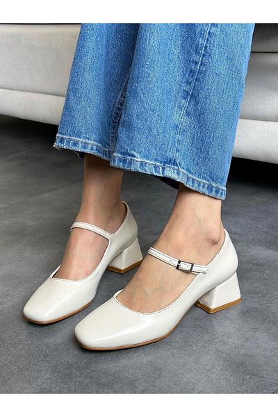 Zuum Noya Mary Jane Style Heeled Women's Shoes - Ecru Rustic
