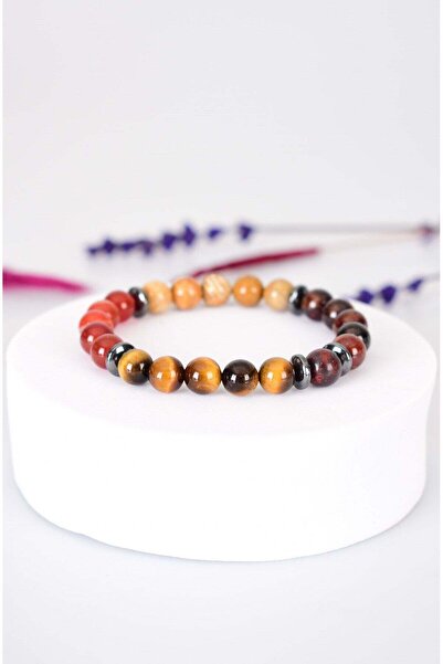 Safnaturel جاسبر، هيسونيت وكورال فوسيل عين النمر - سوار من الحجر الطبيعي العقيق