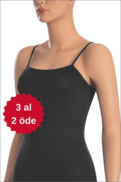 NİSYVE Square Solid Neck Cotton Lycra Thin Rope Strap Basic Women's Undershirt