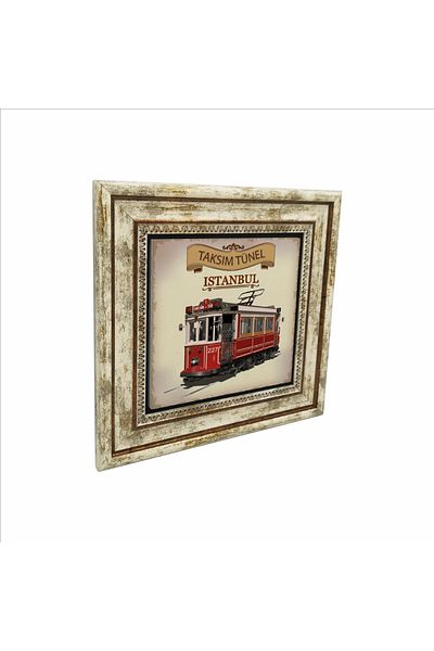 Sadrazam Nostalgic Tram Printed Natural Stone Painting (25 X 25 Krt-49)