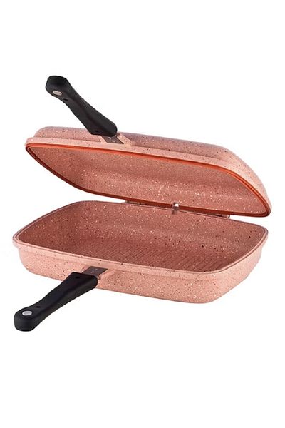 AVCI HOME MAKER Granite Double Side Grilling Frying Pan Pink 34cm