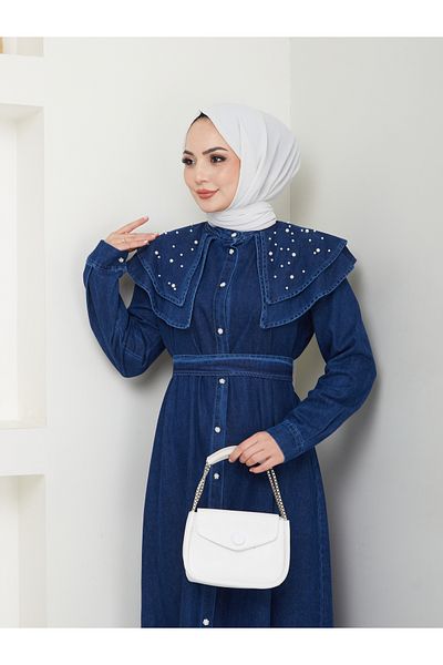 VOLT CLOTHİNG Γυναικείο τζιν φόρεμα με πλισέ μαργαριτάρι
