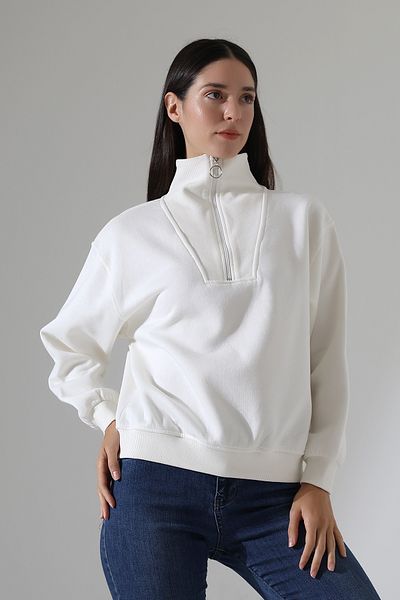 Endies Guler cămașă cu fermoar Oversize Wide Loose Basic Hanorac pentru femei 21971 ECRU