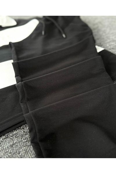 woonkey Unisex Black and White Striped Polo Neck Oversize Tracksuit Set of 2
