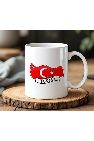 BB TRADE Türkiye Map Designed White Ceramic Printed Mug Cup 330ml