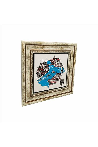Sadrazam Pictură din piatră naturală imprimată cu Gâtul de Istanbul și Chilc (25 X 25 KRT-31)