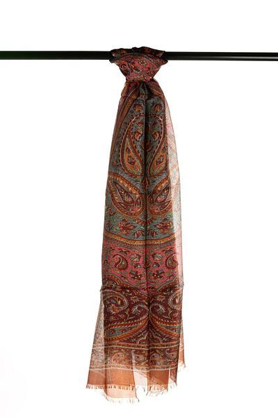FLEUR SOİE Terraspice Ethnic Patterned 100% Indian Silk Shawl