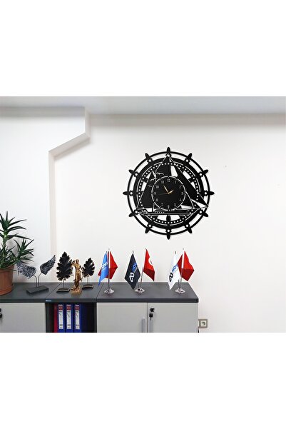 Mova Dizayn Ship Designed Seafood Captain Decorative Metal Wall Clock for Sailing and Sea Lovers