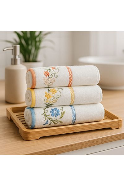 Özdilek 100% Cotton Embroidered Towel 3 Pieces Hand Face Towels