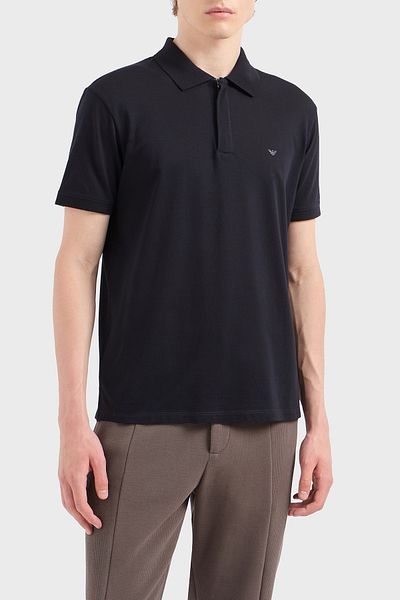 Emporio Armani Men's Polo Neck Regular Fit Pure Cotton Short Sleeve Navy Blue Polo Neck T-Shirt Em 001146   Af13742-Ub11