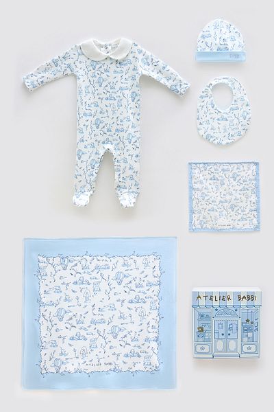 Atelier Babbi طقم حديثي الولادة مكون من 5 قطع - TOILE DE JOUY / أزرق