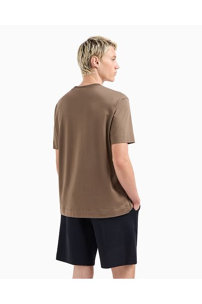 Emporio Armani Men's Regular Fit Cotton Round Neck Ea Logo Short Sleeve Beige T-Shirt Em 001068   Af12926-U6195