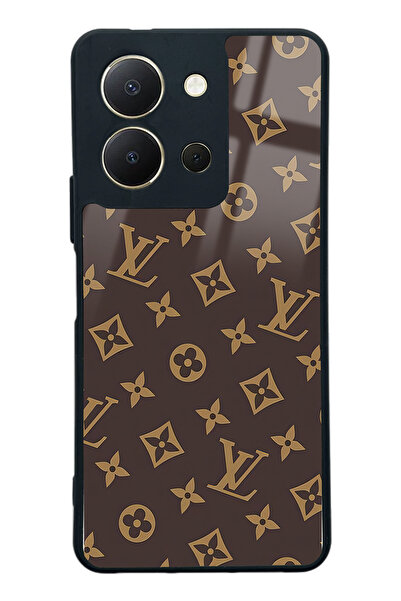 Spoyi Vivo Y36 Kahverengi LV Tasarımlı Glossy Telefon Kılıfı