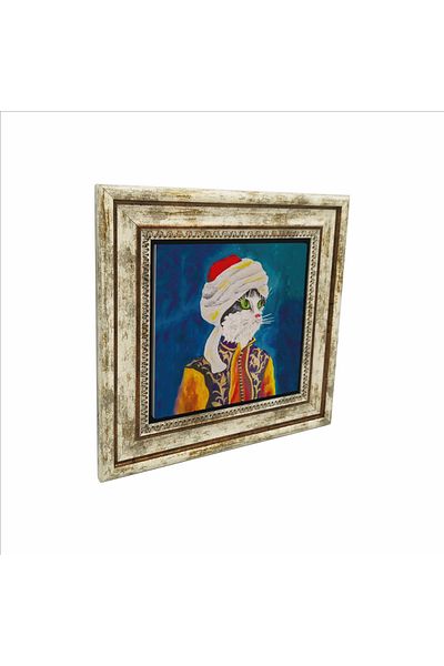Sadrazam Pictură din piatră naturală imprimată pisica otomană cu turban (25 X 25 KRT-67)