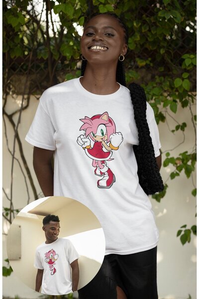 CNGZSHOP تي شيرت مطبوع عليه Amy Rose للجنسين، تي شيرت كبير الحجم بطابع كرتوني سونيك